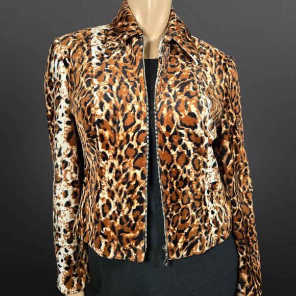 Y2K Nygard Leopard Faux Fur Jacket Size 6 Short Full Zip Indie Sleaze Grunge - Picture 2 of 11